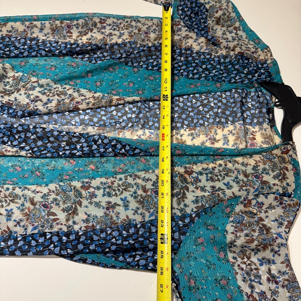Ing Blue and White Fringe Trim Poncho - Picture 6 of 11